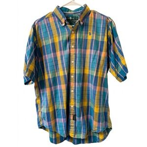 Vintage Hunt Club Plaid Button Down Shirt Men's Large L Multi-Color Madras S/S